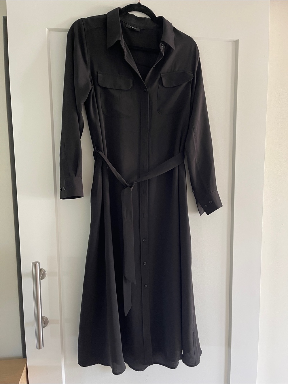 Alfani Black Long Sleeve Shirt Midi Dress with Waist Tie